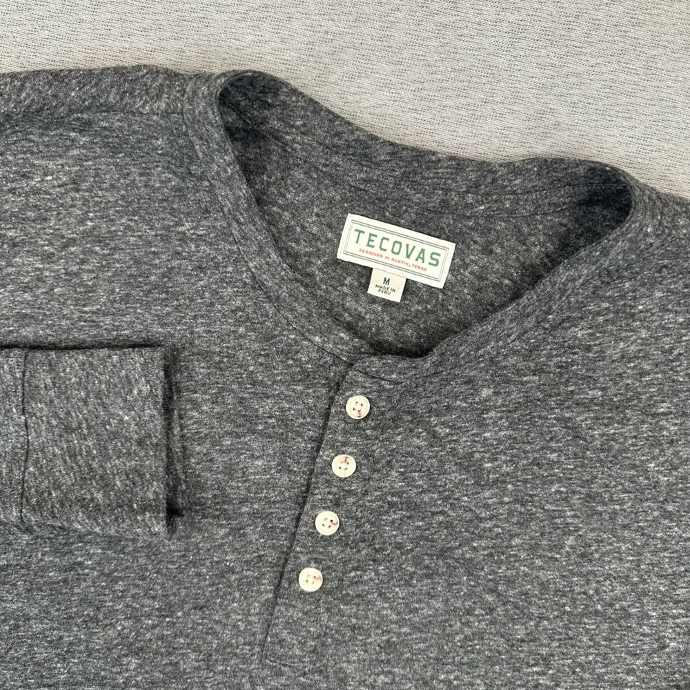 Tecovas Henley Shirt Mens Medium M Charcoal Gray Long Sleeve Heather Western